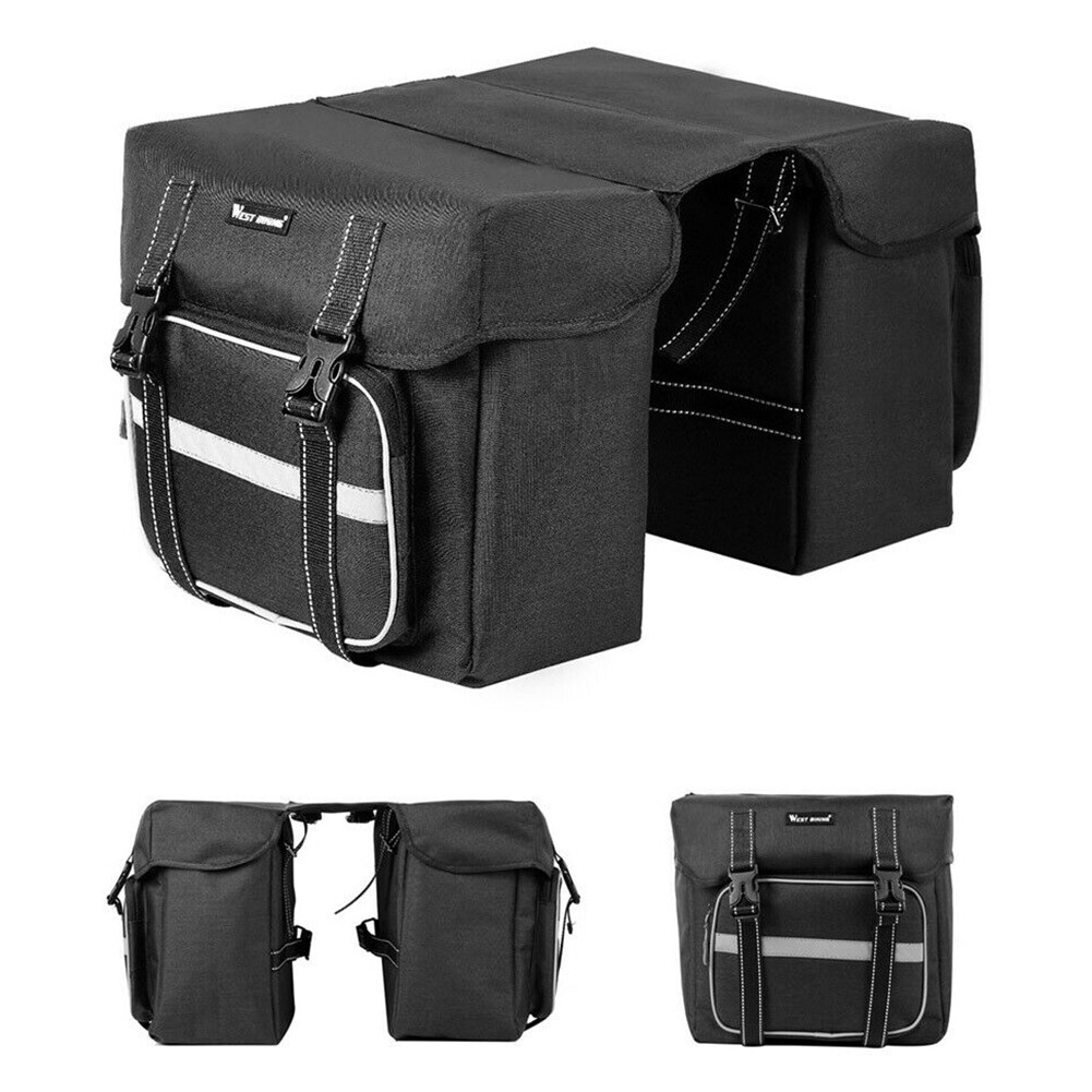 Waterproof Bicycle Rear Rack Pannier Bag 25L Large Black Polyester Zip