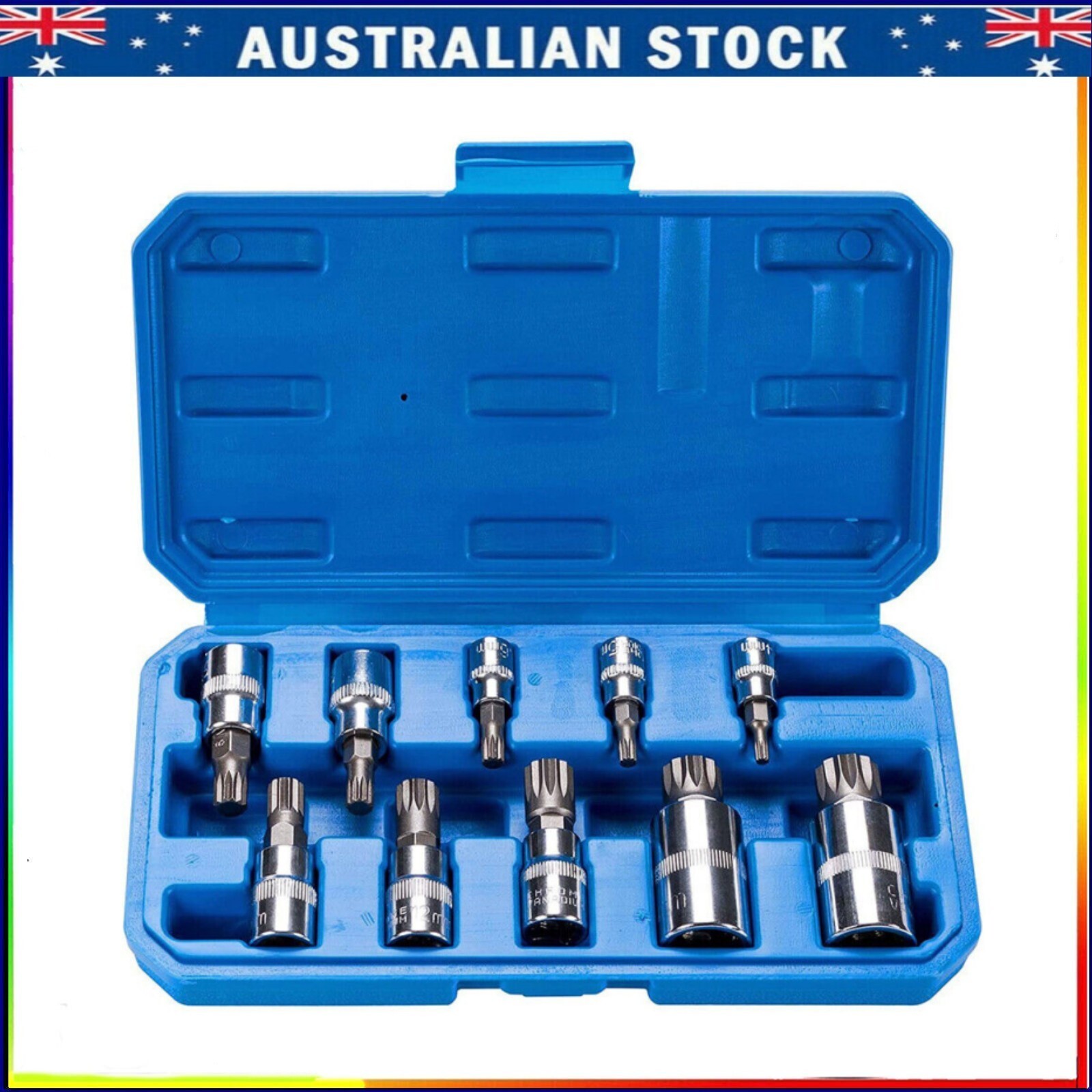 10PC XZN Bit Socket Set 12 Point Triple Square Spline Tamper Proof Metric