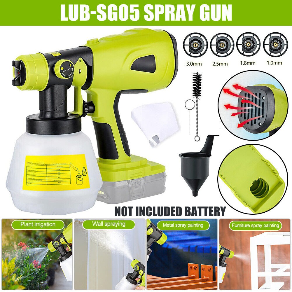 Cordless High Pressure Paint Spray Gun Sprayer For Ryobi 18V 20V Battery 200W