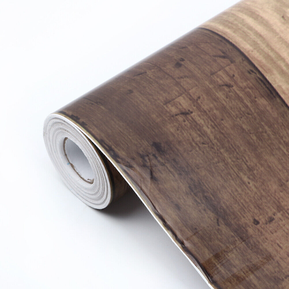 10M Rustic Wood Grain Wallpaper Self Adhesive Vinyl Wrap Brown PVC 45cm