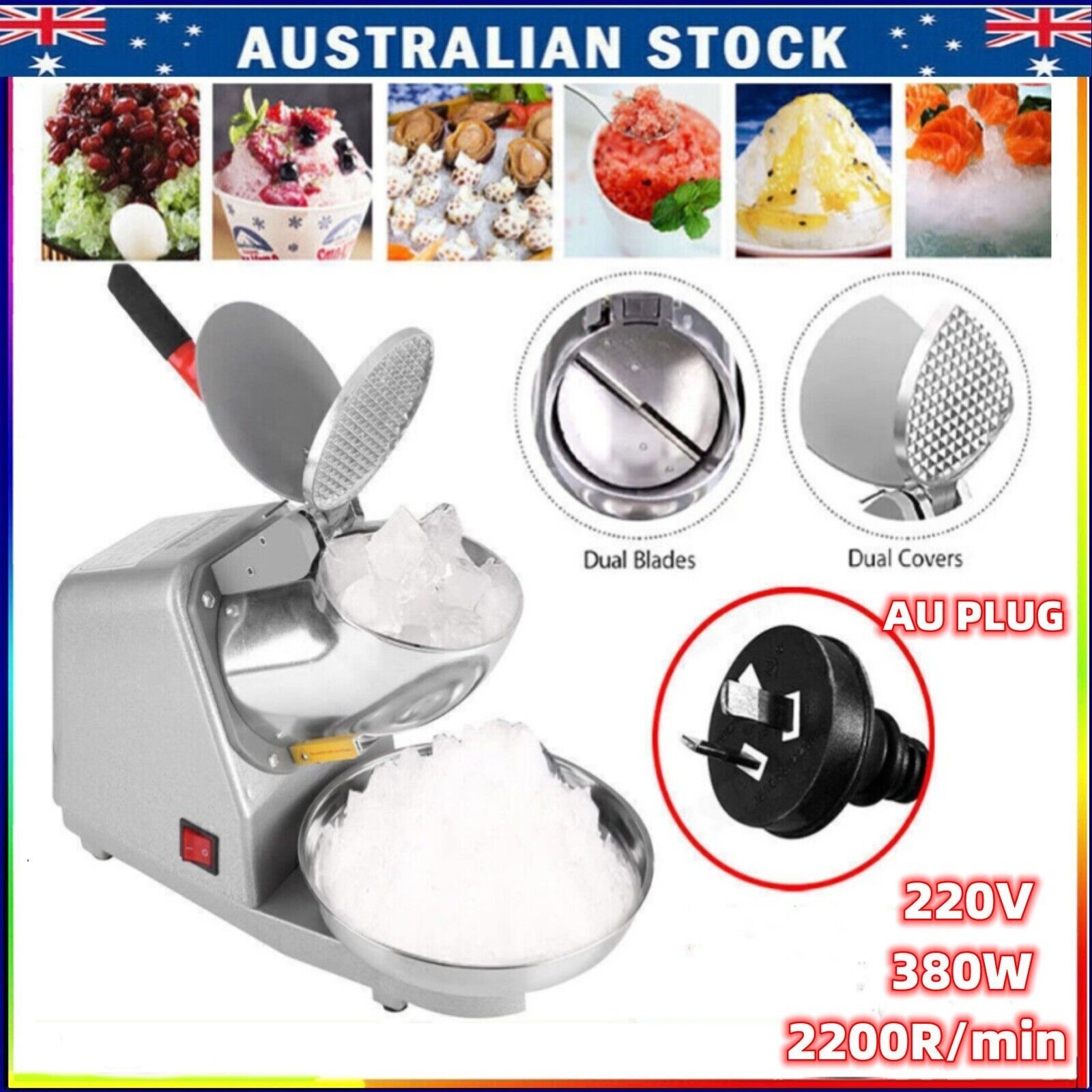 Electric Ice Crusher Shaver Snow Cone Maker Commercial 380W 220V Silver