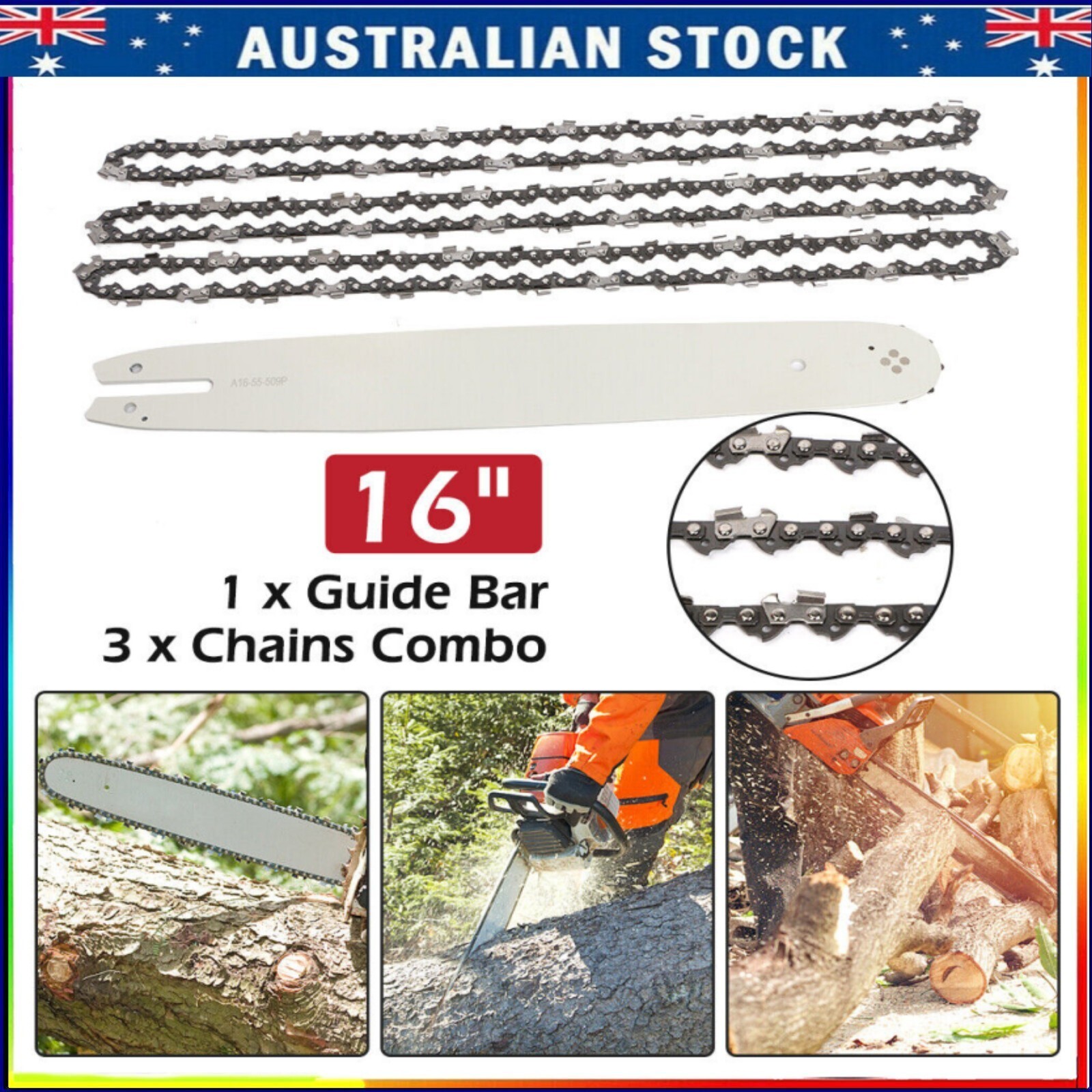 For Stihl MS180 MS190 MS250 16 Bar 3x Chainsaw Chains 55DL 3/8 LP .050 Parts