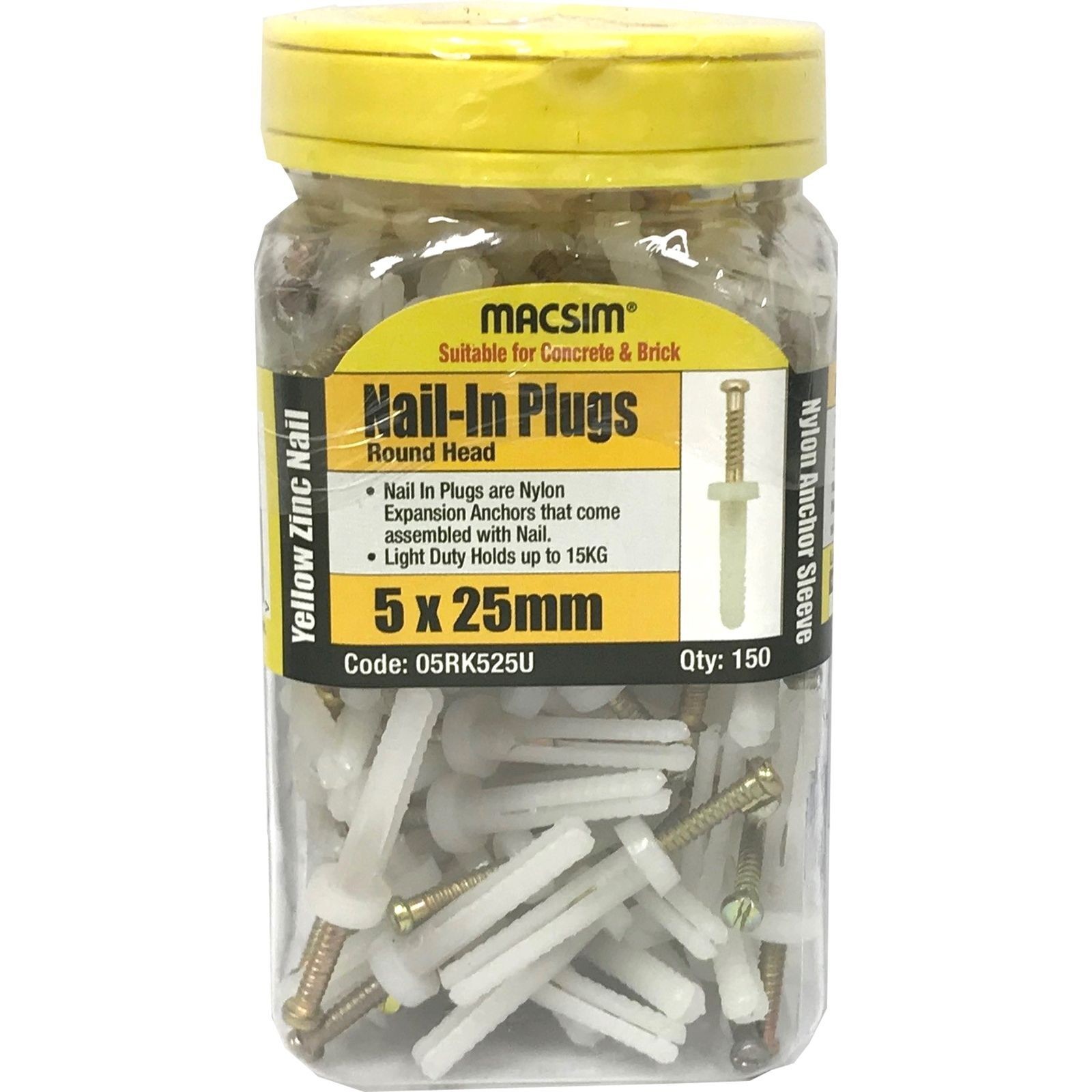 Macsim 5 x 25mm Round Nylon Nail-in Plugs - 150 Pack(4)More options available