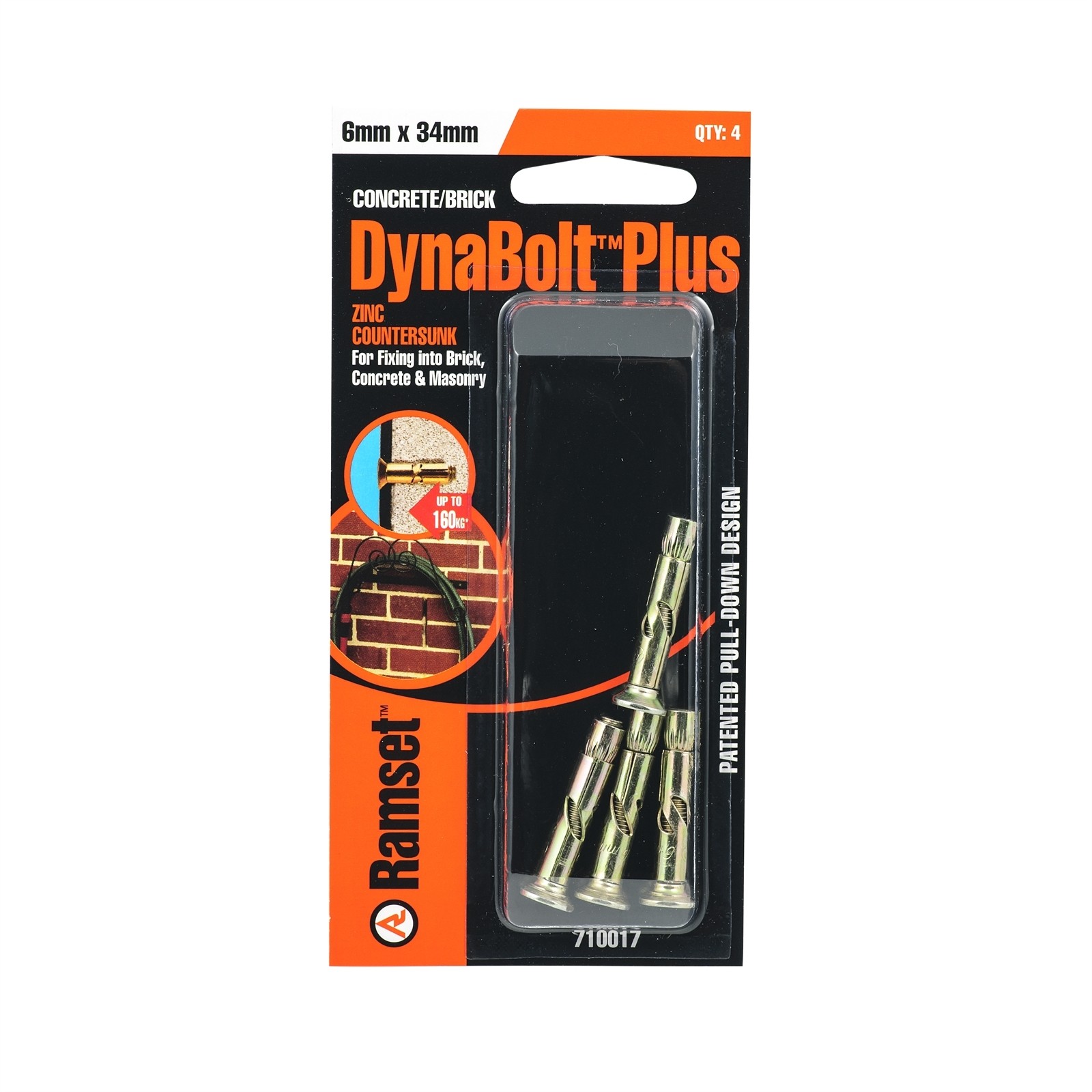 Ramset 6 x 34mm DynaBolt Plus Flat Head Bolt - 4 pieces