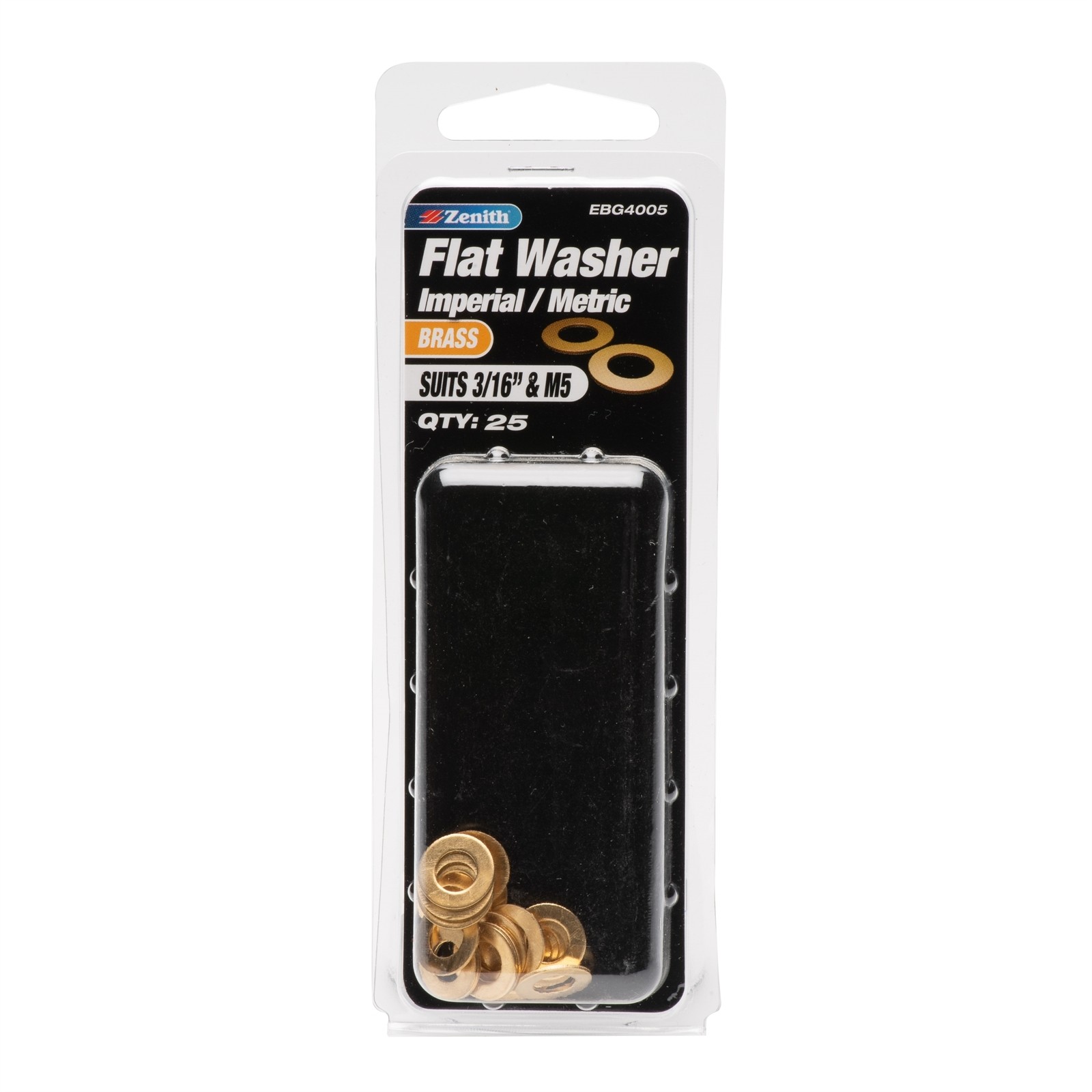 Zenith 3/16" M5 Solid Brass Flat Washer - 25 pieces