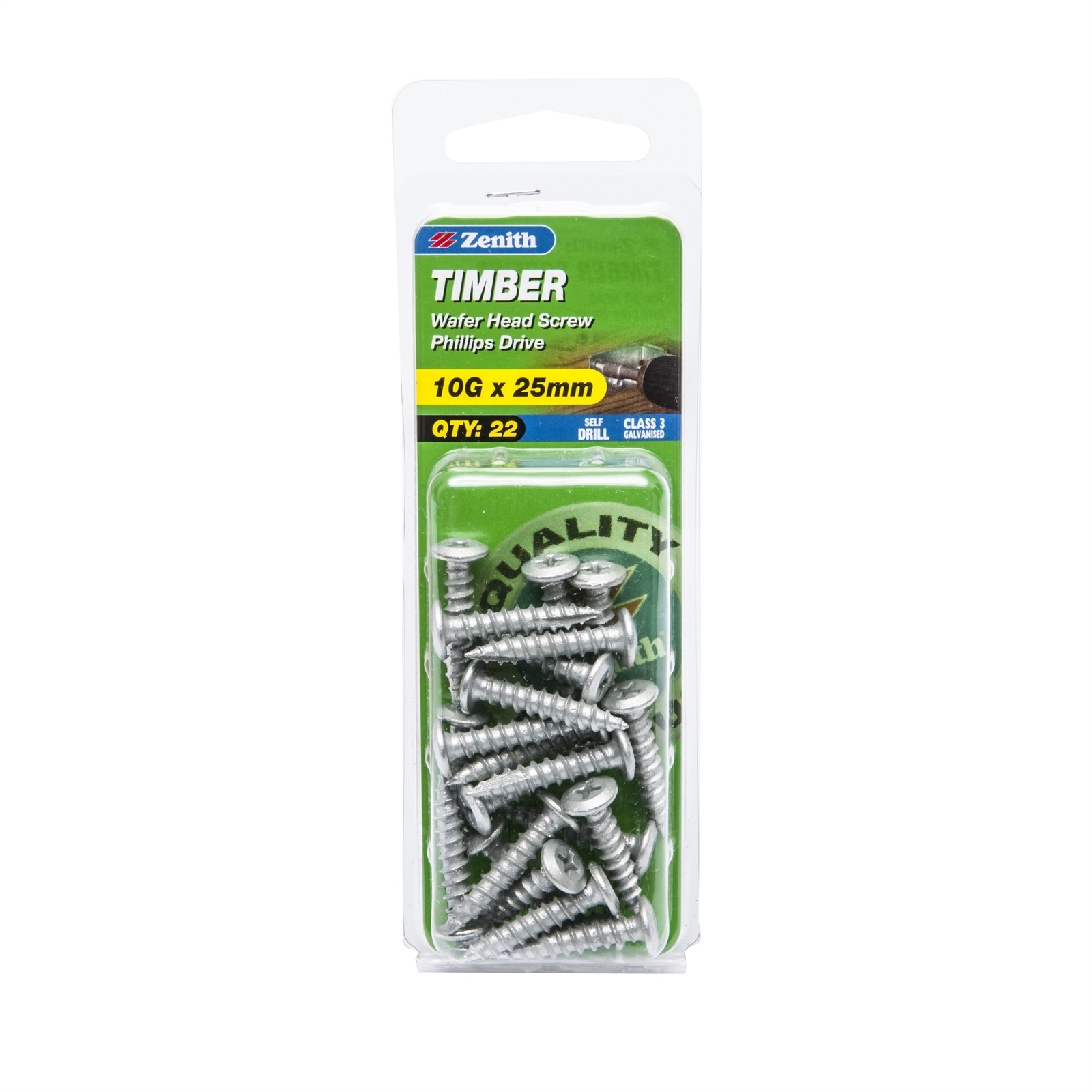 Zenith 10G x 25mm Galvanised Wafer Head Timber Screws - 22 pieces