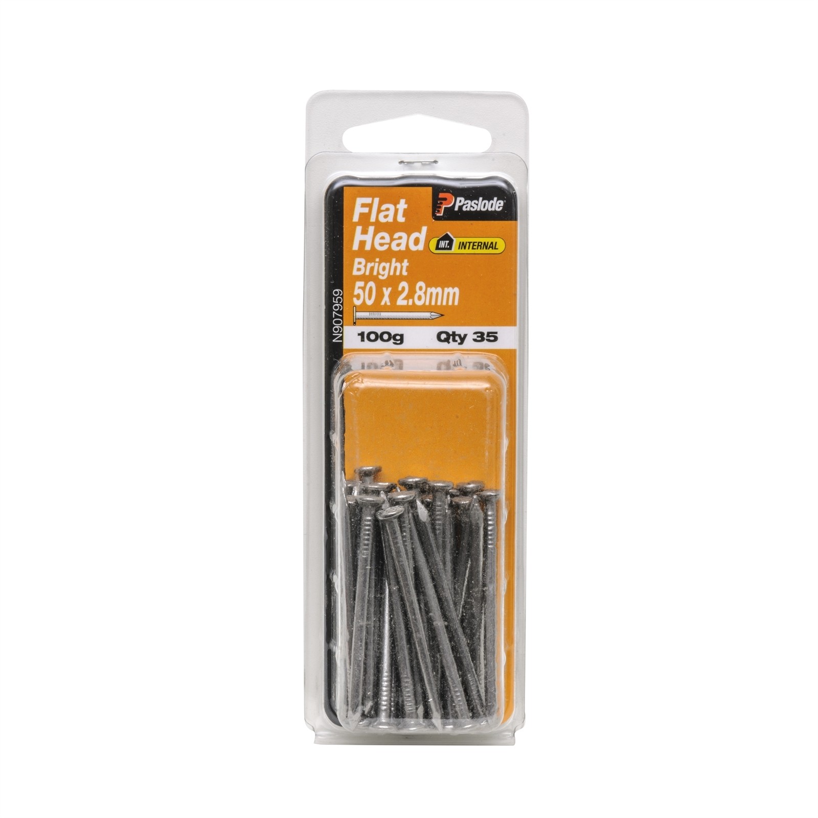 Paslode 50 x 2.8 100g Bright Steel Flat Head Nail - 35 pieces