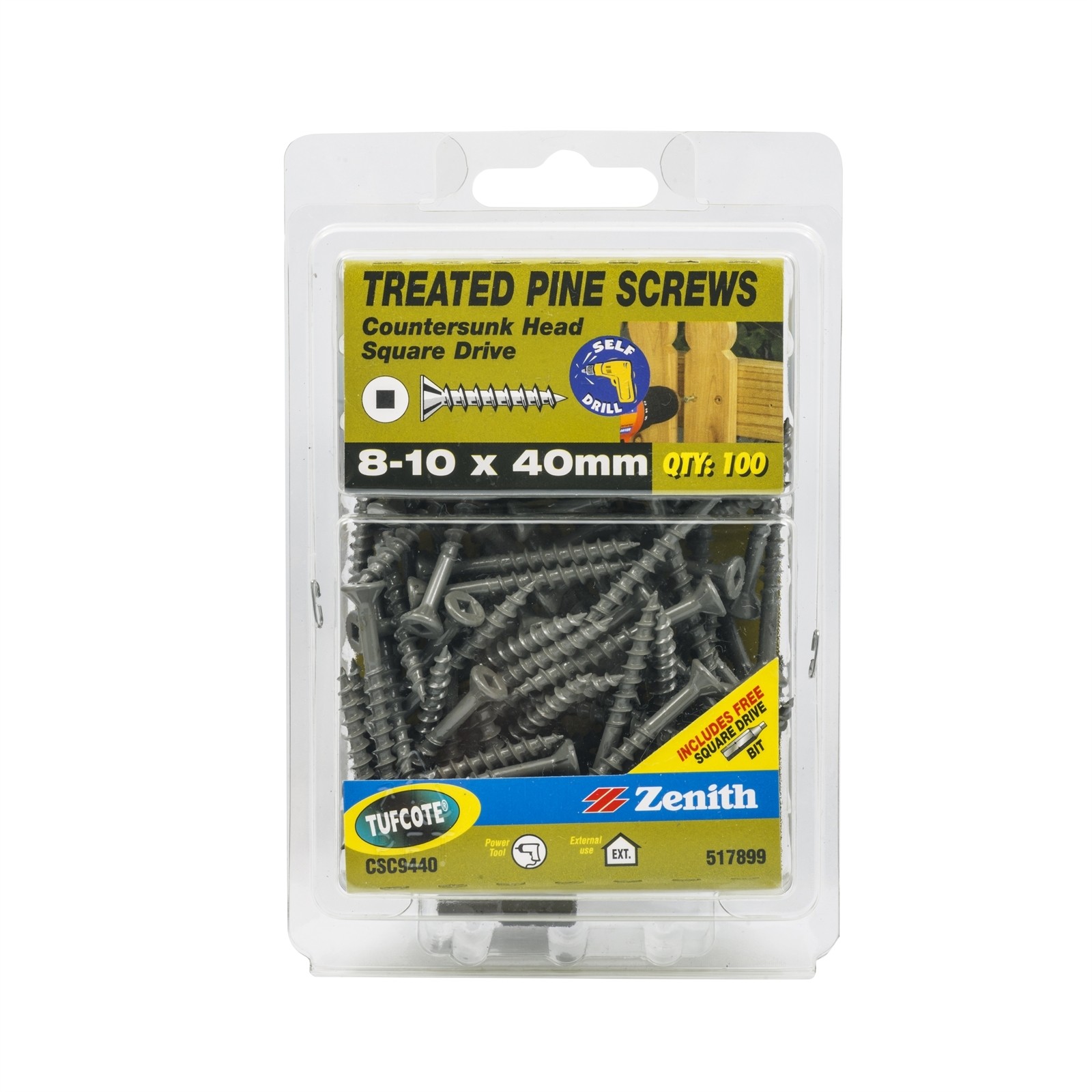 Zenith 8 - 10 x 40mm Treated Pine Countersunk Head Screws - 100 pieces