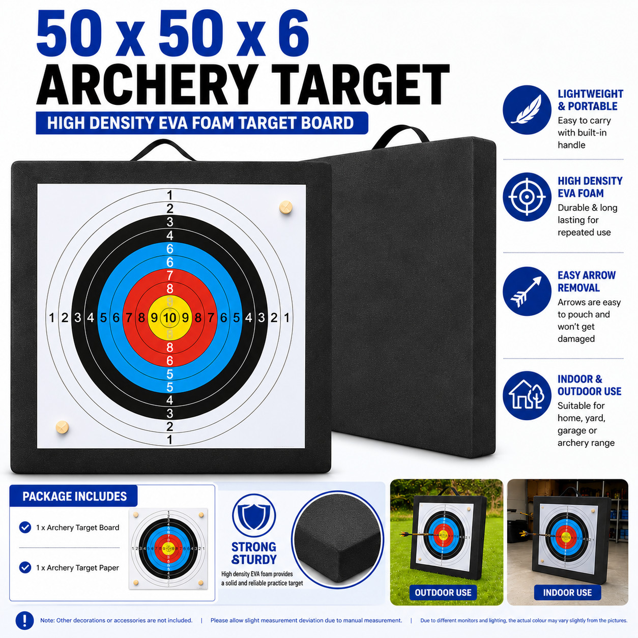 Archery Target High Density EVA Foam Practice Board Black 50cm x 50cm x 6cm