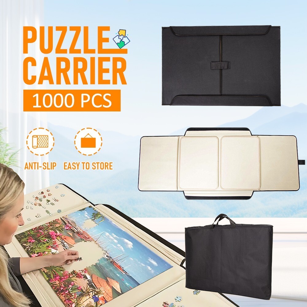 Portable Jigsaw Puzzle Board Mat Fabric Carrier Holder Black 1000PCS Capacity