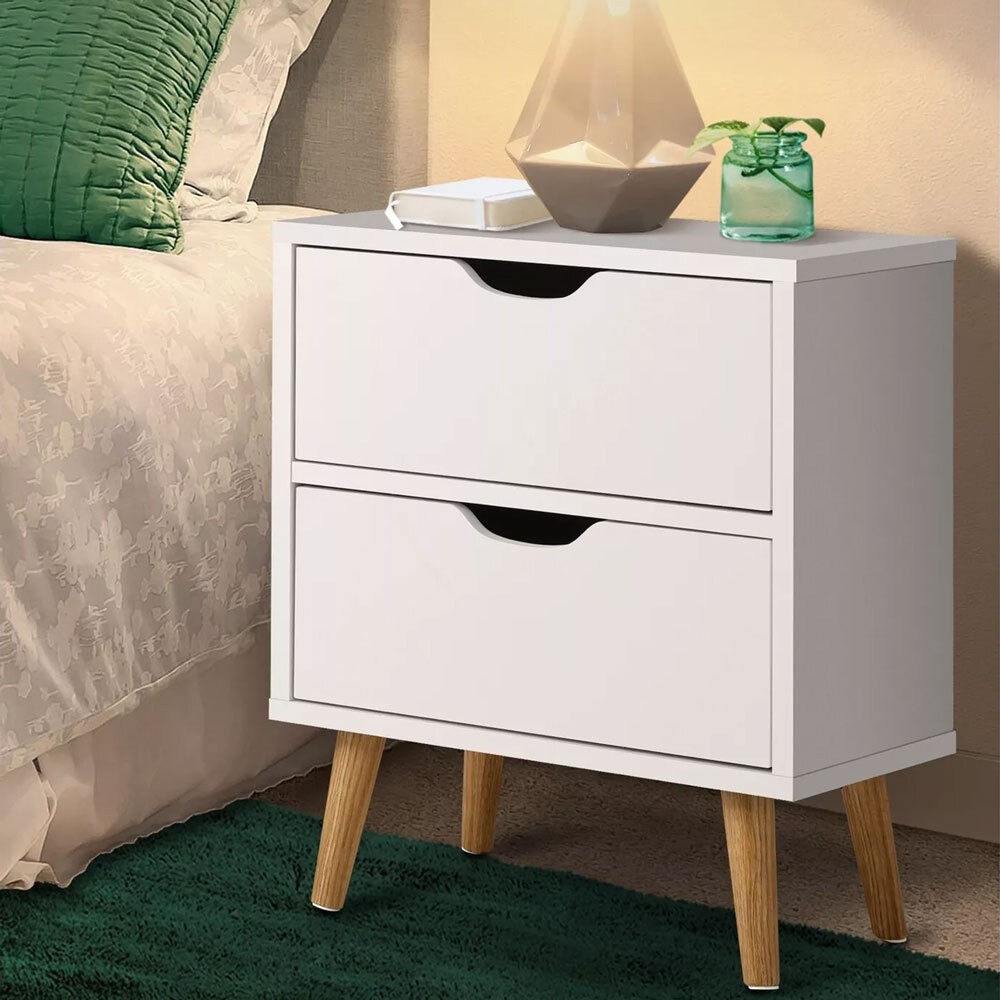 White Bedside Table 2 Drawers Nightstand Storage Cabinet MDF/Chipboard 50 cm