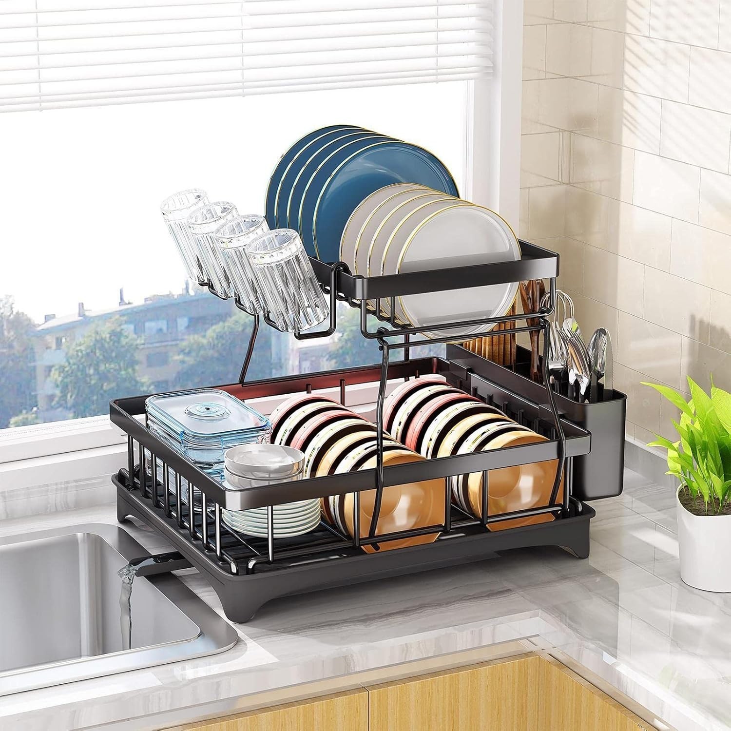 Kitchen Dish Cup Drying Rack Drainer Tray Cutlery Holder 44cm 31cm 33cm