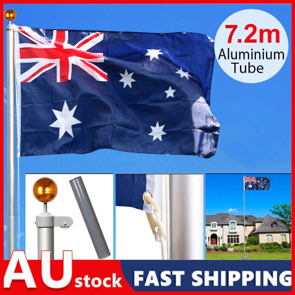 7.2M Aluminum Australian Flagpole Ball Top Kit Full Set Flag Pole Parts