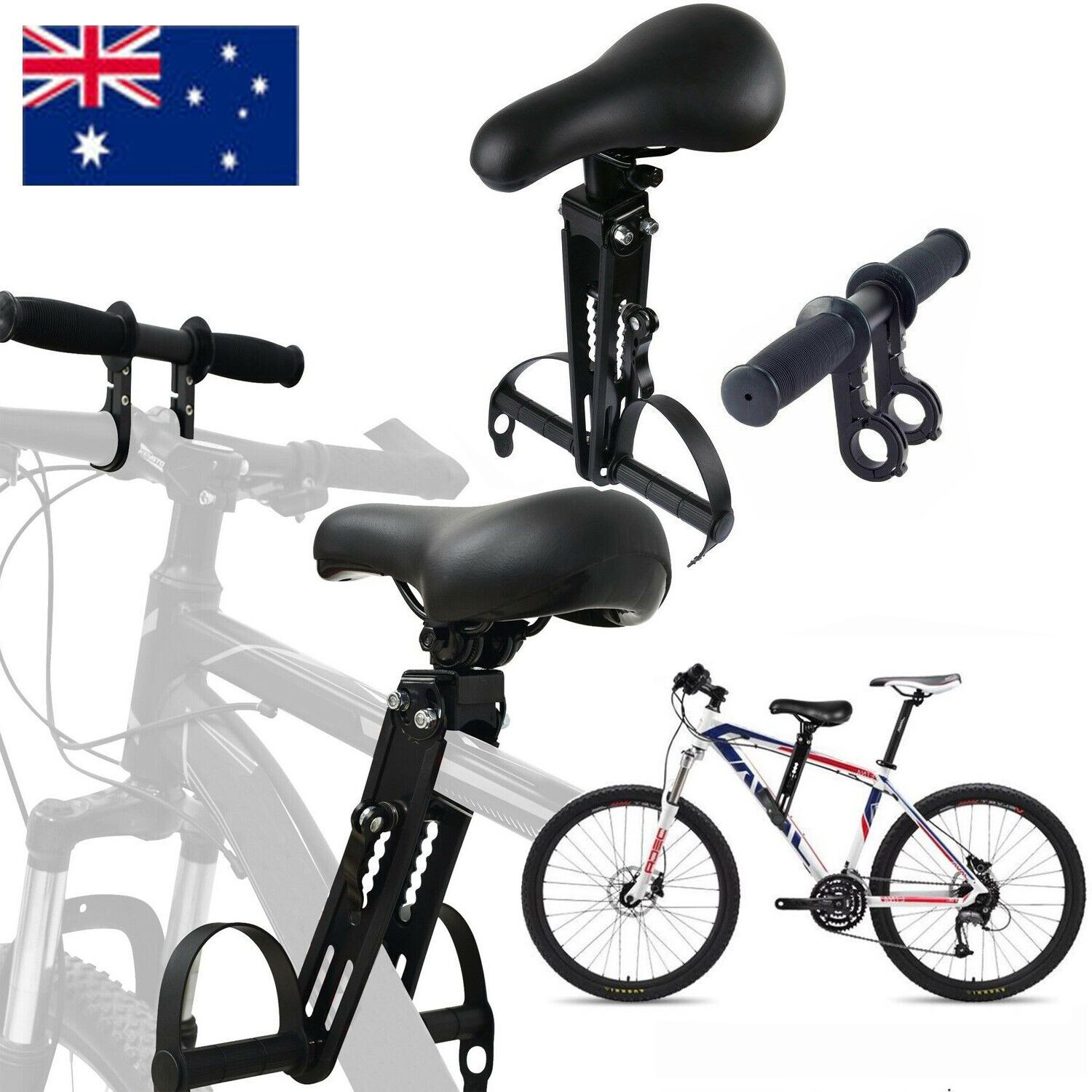 CF001B Bike Front Mounted Child Seat Kids Tube Bicycle Detachable Armrest Black