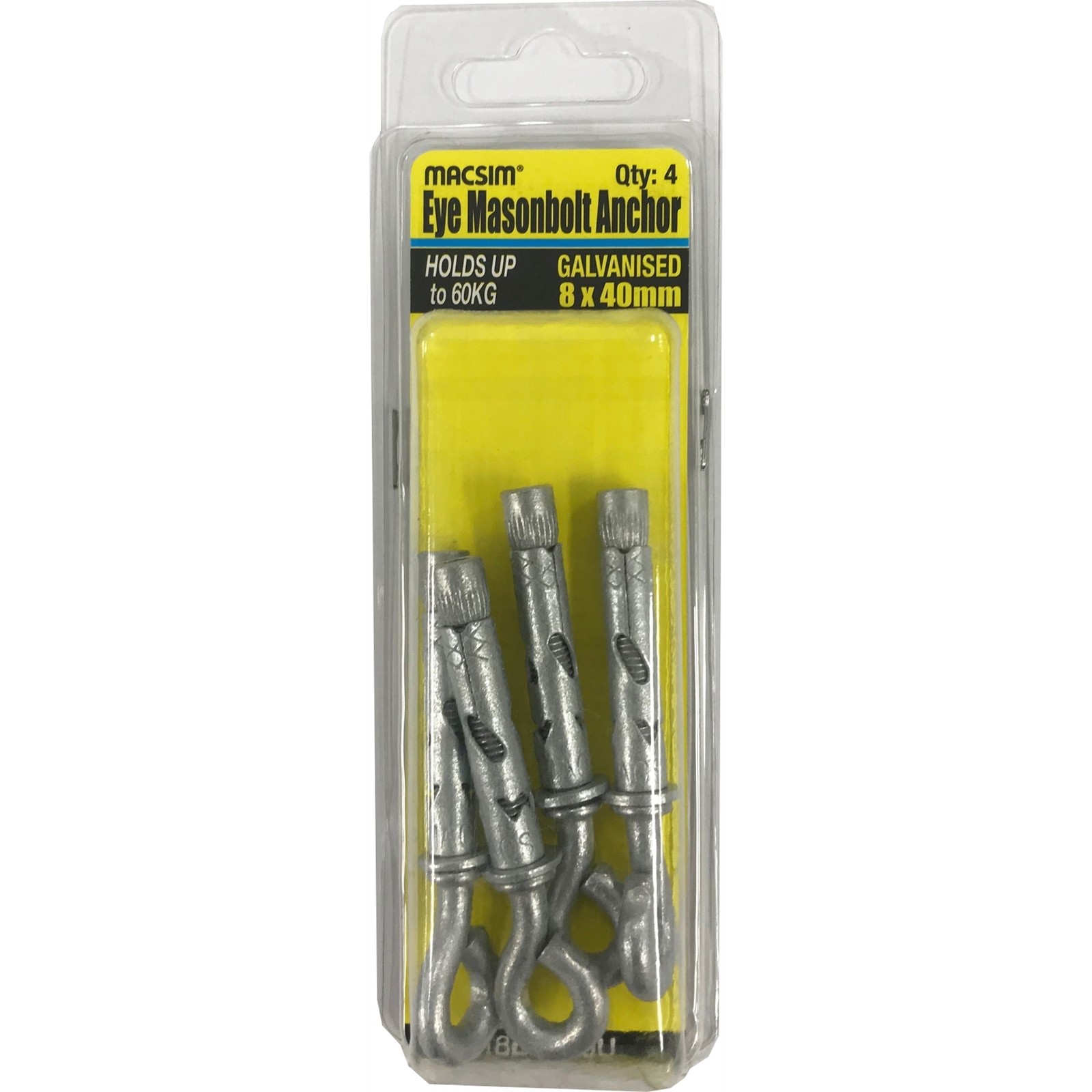 Macsim 8 x 40mm Galvanised Eye Bolt Sleeve Anchor - 4 pieces