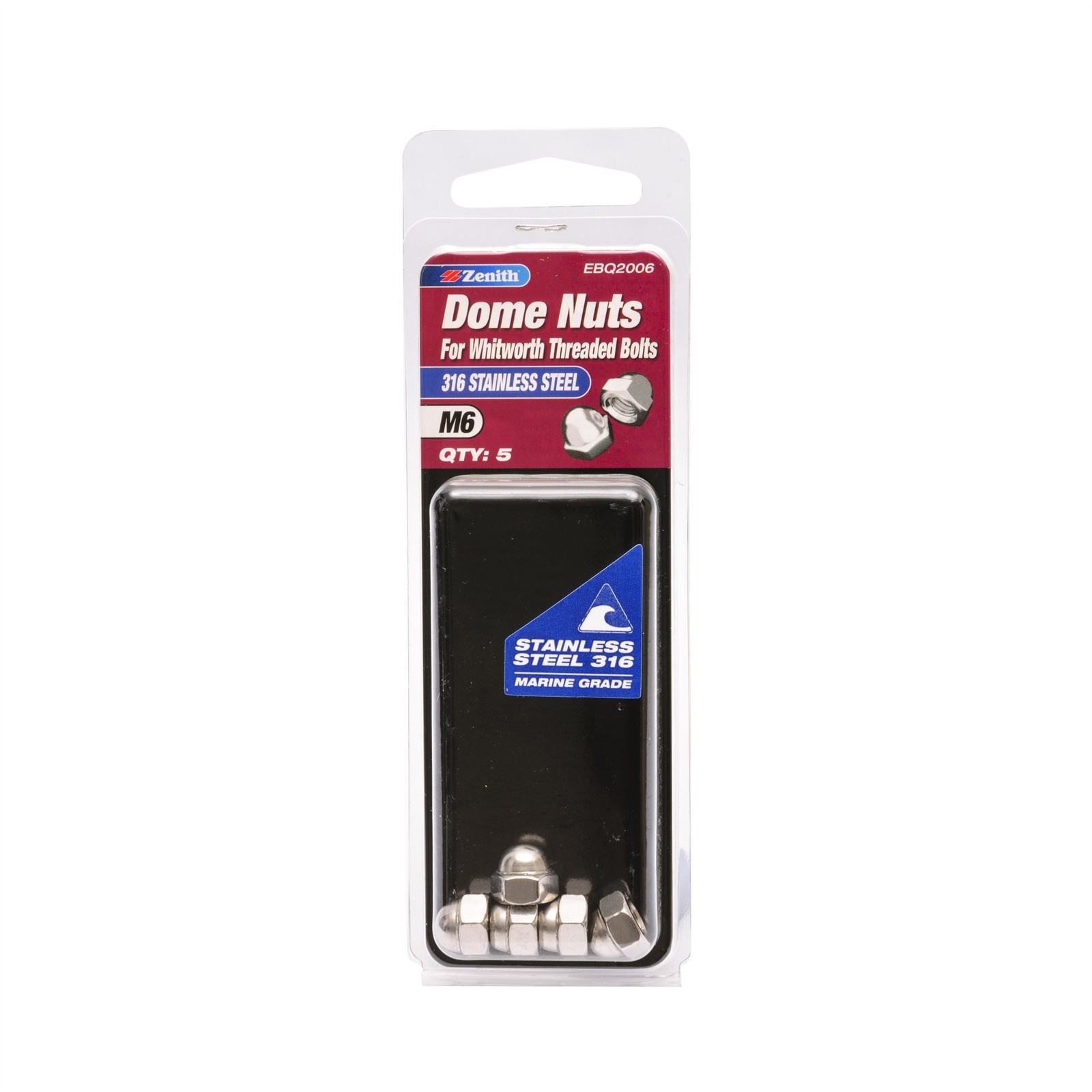 Zenith M6 316 Stainless Steel Dome Nut - 5 pieces
