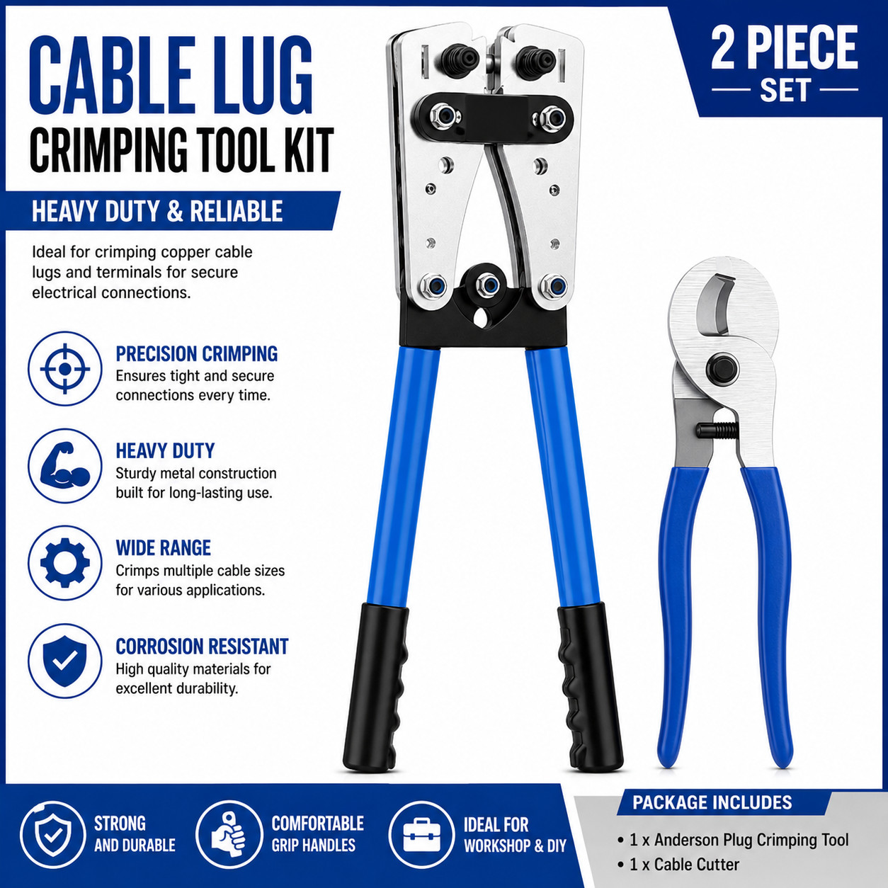 Cable Lug Crimping Tool Kit 6-50mm Heavy Duty Alloy Steel with Cutter