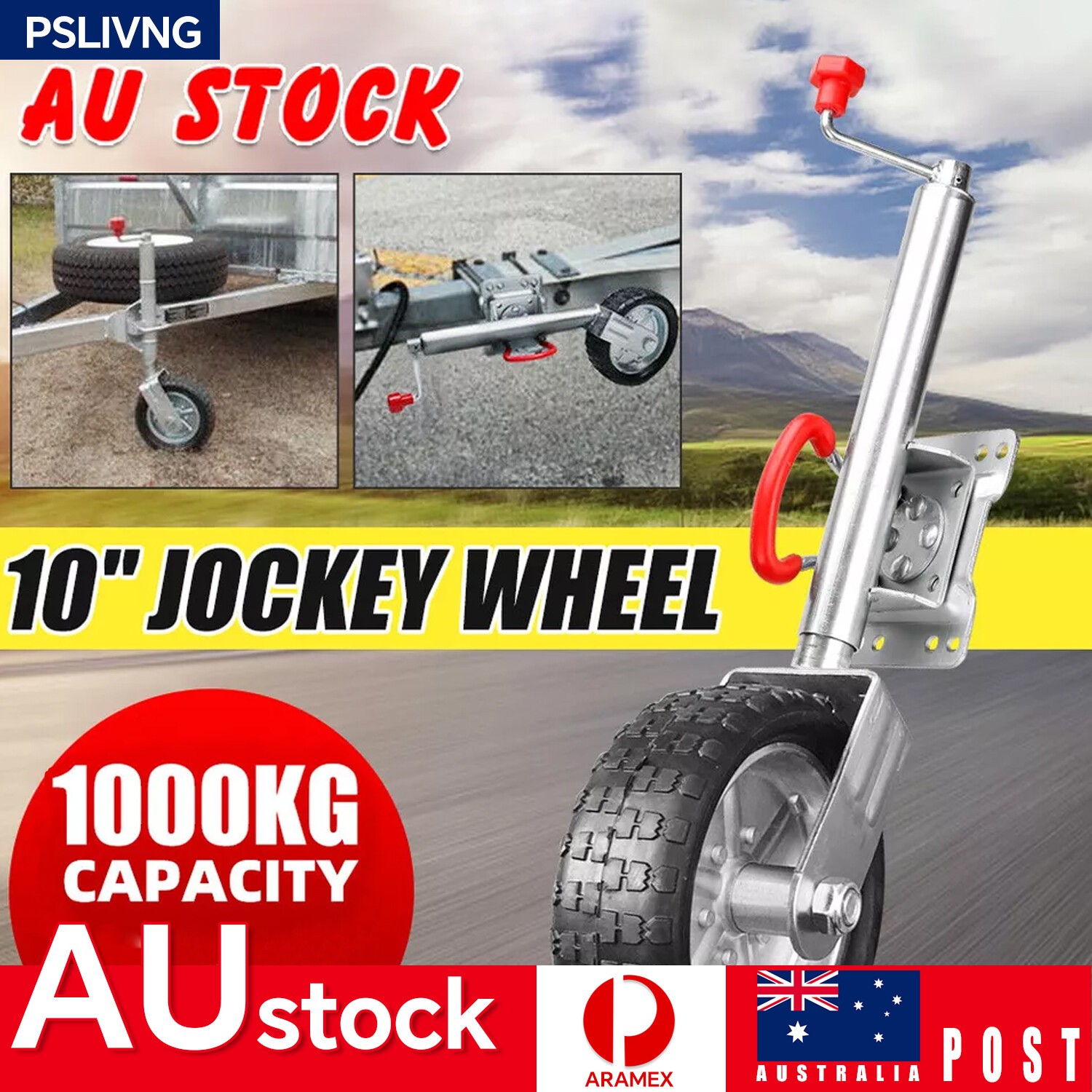 Jockey Wheel Swing 10 Inch 1000KG Rubber Bolt On Trailer Caravan Boat