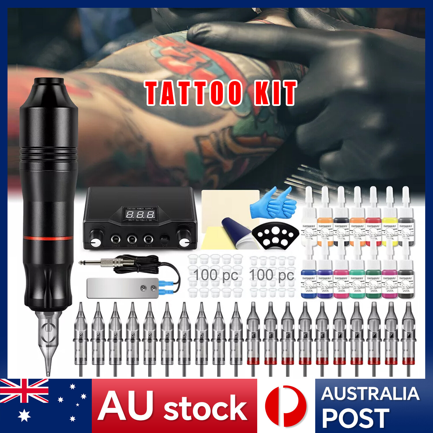 TATTOOSET Complete Tattoo Kit Rotary Pen Machine Adjustable Black Liner
