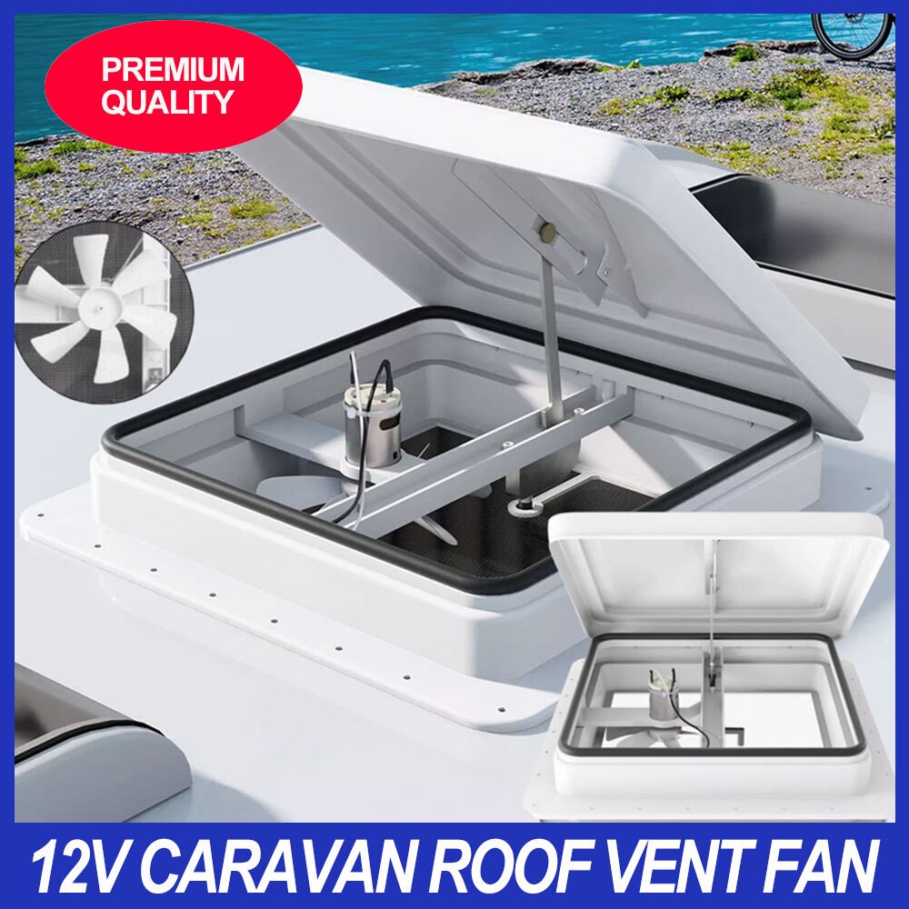 Caravan Roof Vent 355x355mm 12V/11W Fan Shower Hatch White Flyscreen