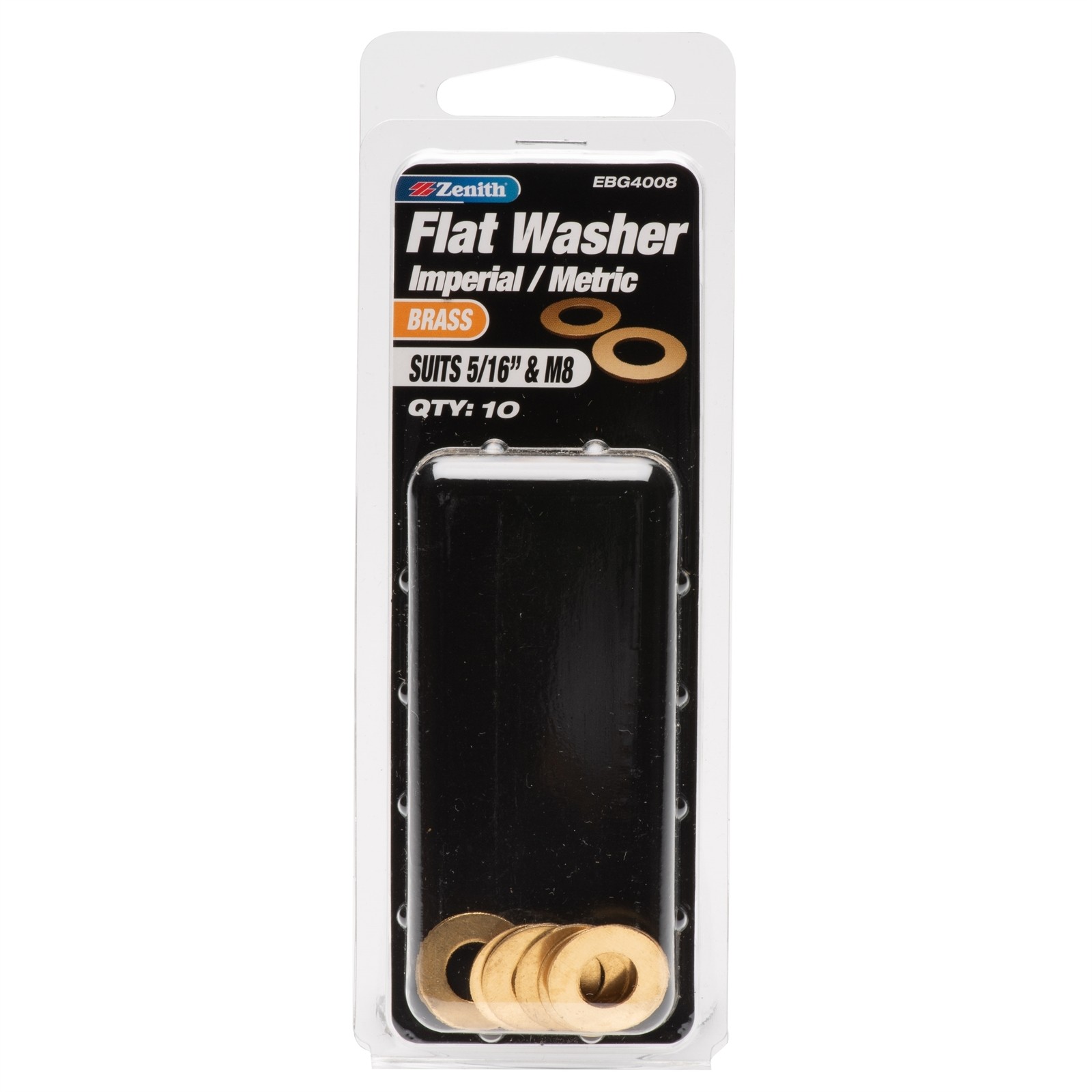 Zenith 5/16" M8 Solid Brass Flat Washer - 10 pieces