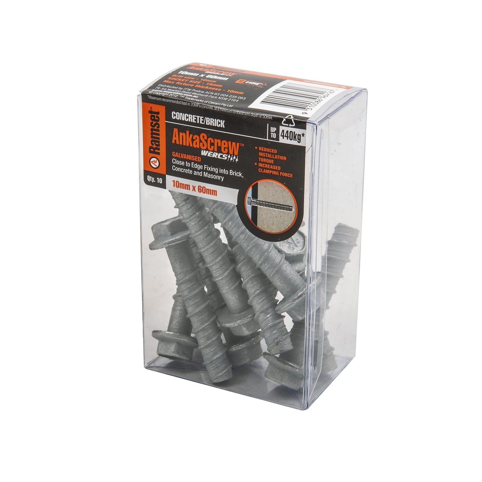 Ramset 10 x 60mm Galvanised Ankascrew Masonry Anchor - 10 pieces