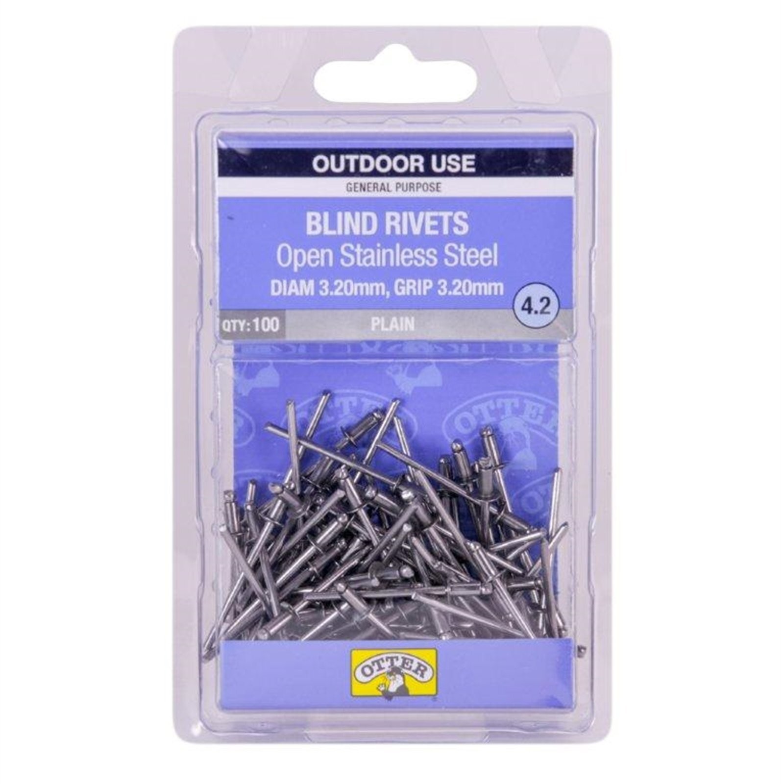 Otter 3.2 x 3.2mm Open Stainless Steel Blind Rivets - 100 pieces