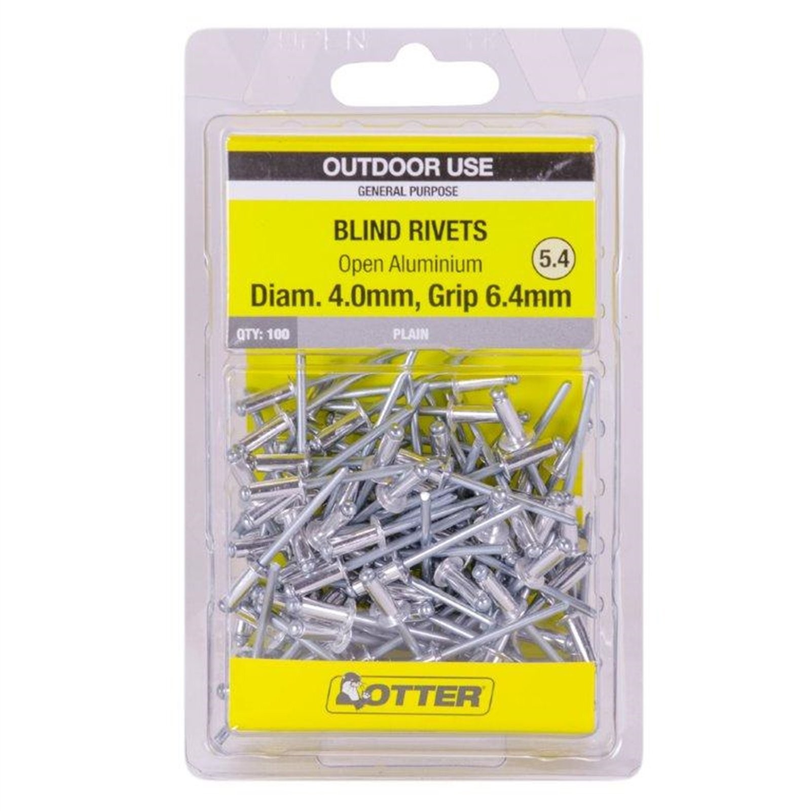 Otter 4.0 x 6.4mm Open Aluminium Blind Rivets - 100 pieces