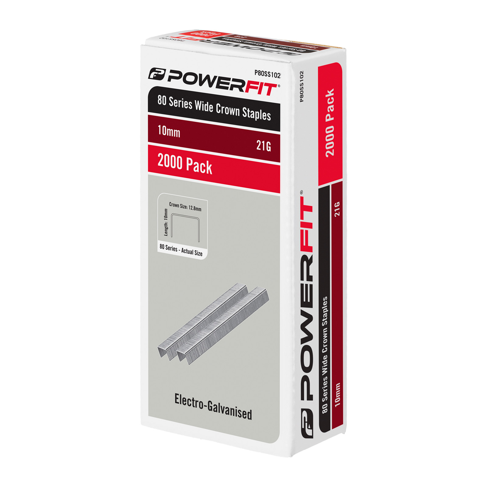 PowerFit 10mm 80 Series Electro-Galvanised Wide Crown Staples - 2000 pieces