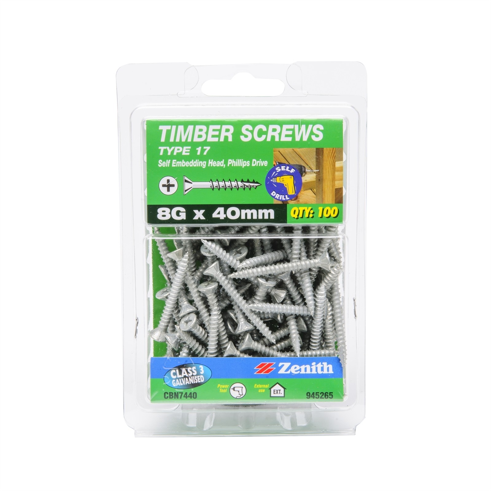 Zenith 8G x 40mm Galvanised Type 17 Self Embedding Head Timber - 100 pieces