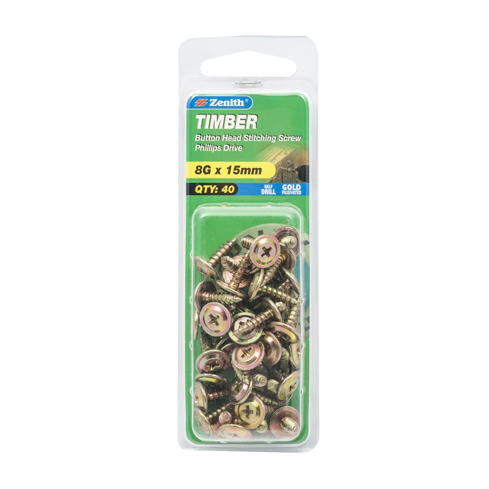 Zenith 8G x 15mm Gold Passivated Button Head Timber Stitching Screws - 40 pieces