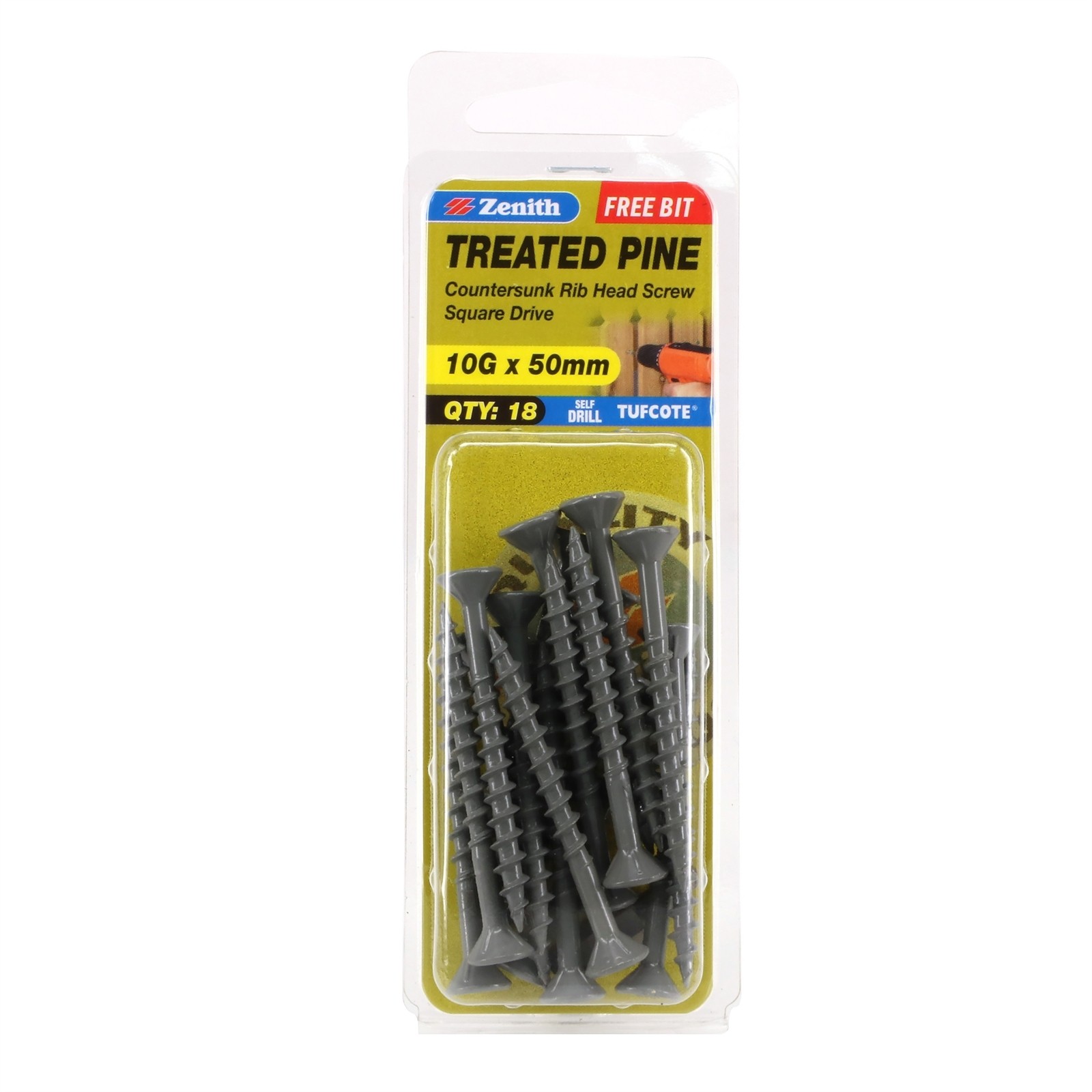 Zenith 10G x 50mm Tufcote® Countersunk Rib Head Treated Pine Screws 2 pcs