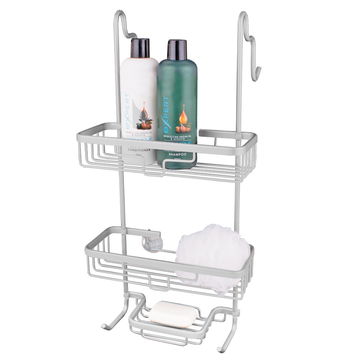 D.line Shower Caddy Organiser 3 Shelf Hanging Over Door Aluminium 58x28cm