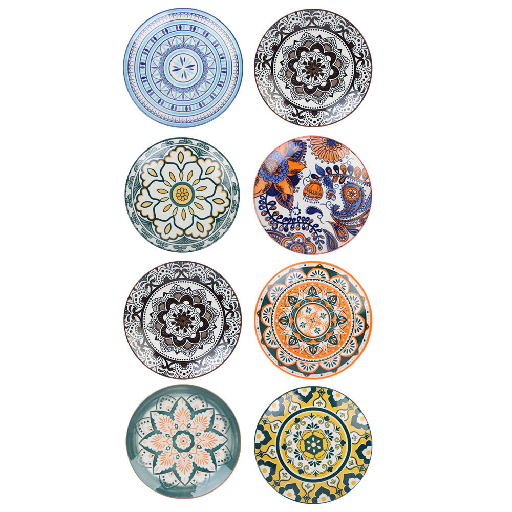 8x Lemon&Lime Moroccan 19cm Ceramic Round Side Plates Multicoloured Dishwasher