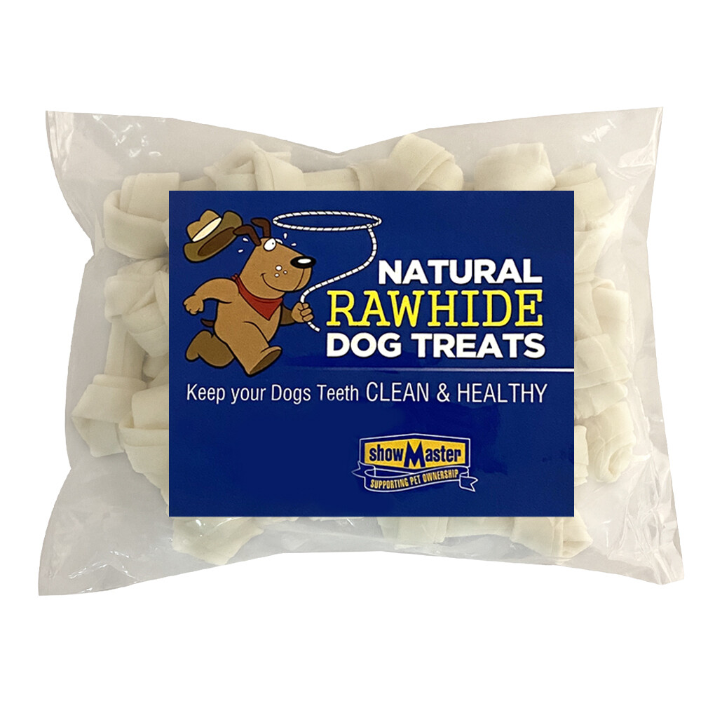 25pc NATURAL RAWHIDE D2510 Dog Dental Chews Treats Knotted Hide Bones