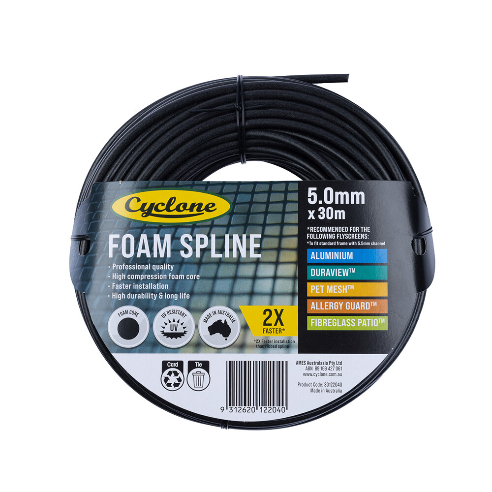 Cyclone Pro Foam Spline 5mm x 30m Screen Window Frame 30122040