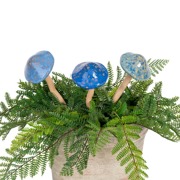 A.FRESCO 21533_4PK 4x Ceramic Mushroom Garden Stake 17.5cm Blue Outdoor Decor