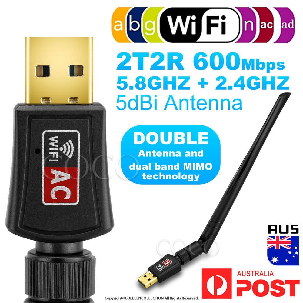 AC600 USB WiFi Adapter Dongle 5dBi Antenna 802.11ac Dual Band 5GHz WPS