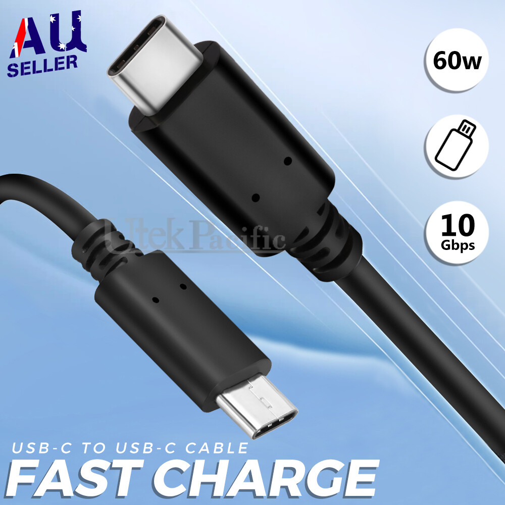 60W PD Fast Charging USB Type C to USB-C Cable 3.2 1m Black Data Sync