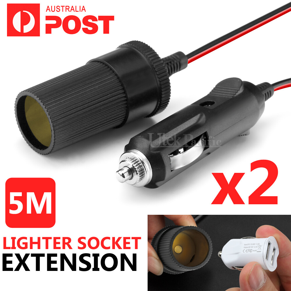2x 12V Car Cigarette Lighter Adapter Extension Cable Cord Lead Socket Plug