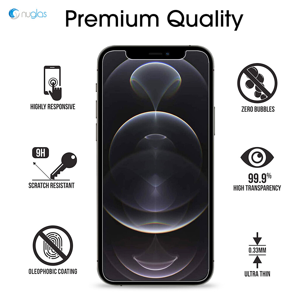 2x Nuglas Tempered Glass Screen Protector for IPhone 12 Pro Max with Applicator