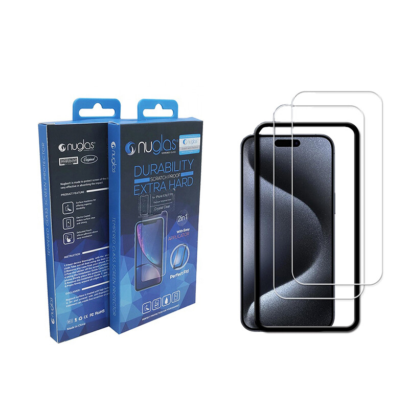 2x Nuglas Tempered Glass Screen Protectors for IPhone 16 Pro with Applicator