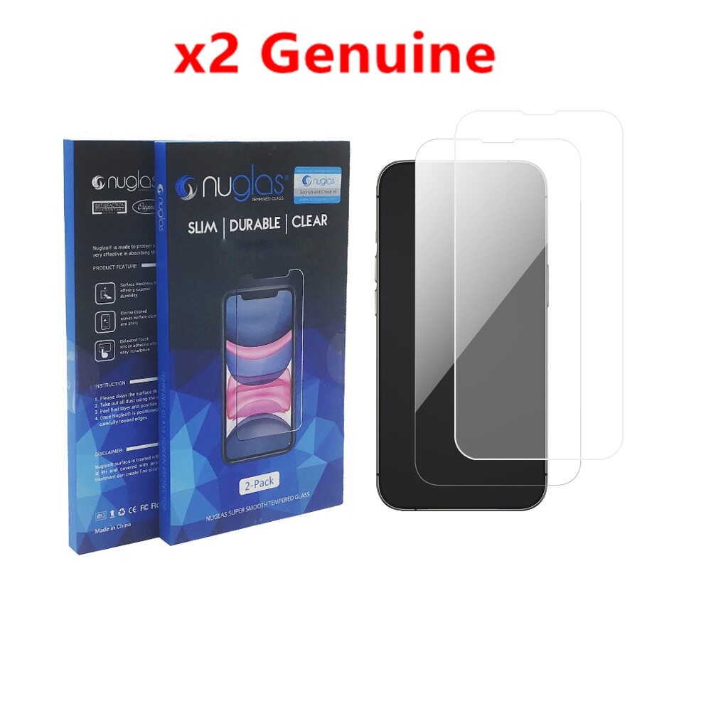 2 Nuglas Clear Tempered Screen Protectors iPhone 13/13 Pro/iPhone 14/SE2025