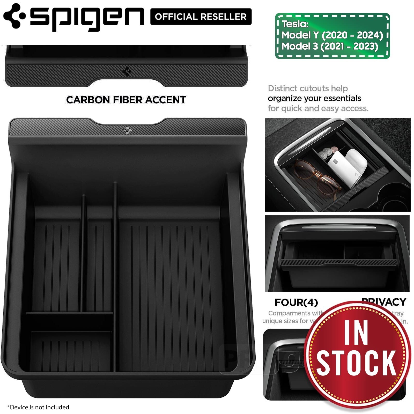 Spigen TO220 Centre Console Organiser Tray ACP04508 Tesla Model 3 / Y Black