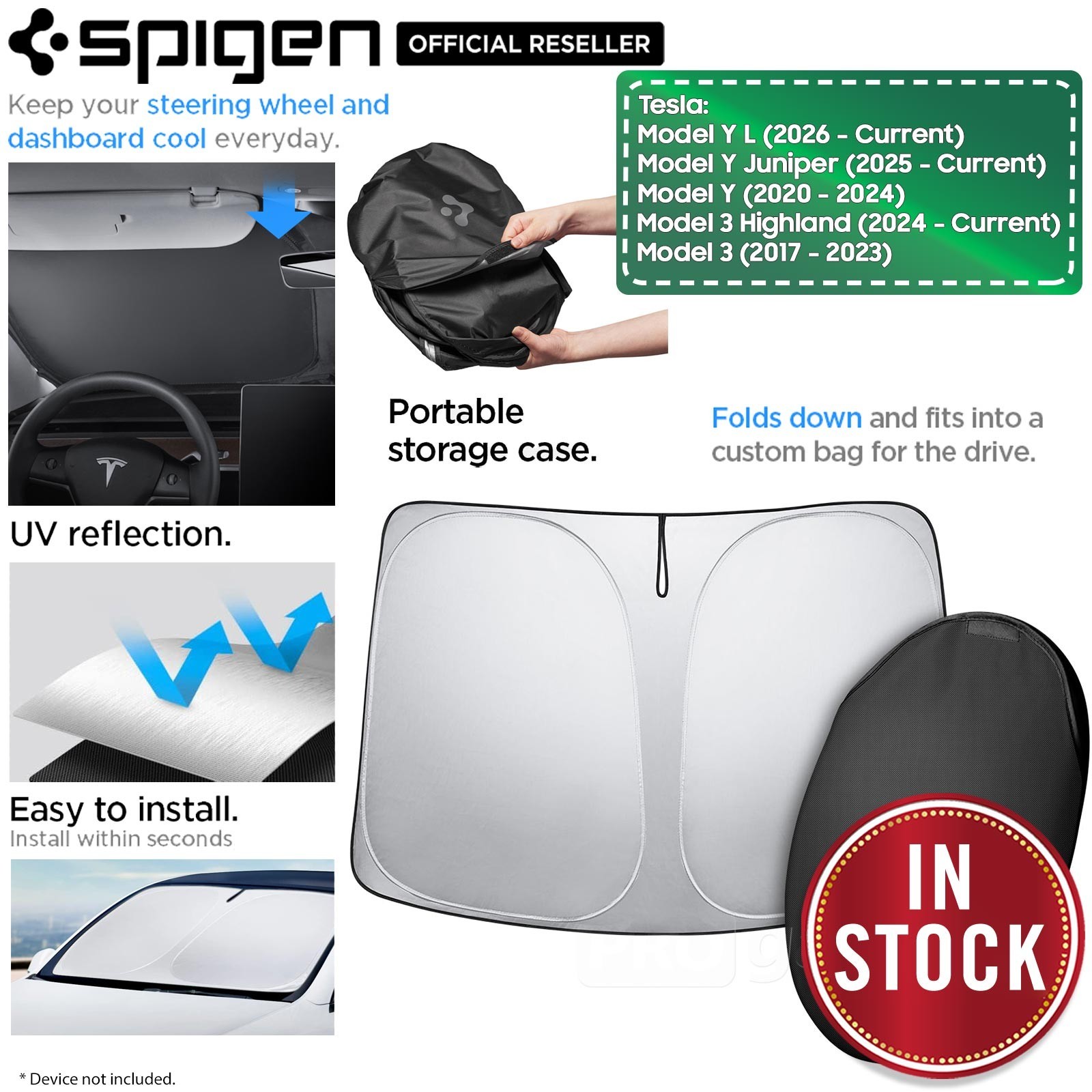 Spigen Cryo Shade Front Windscreen Sunshade Tesla Model 3 Y Black ACP06160