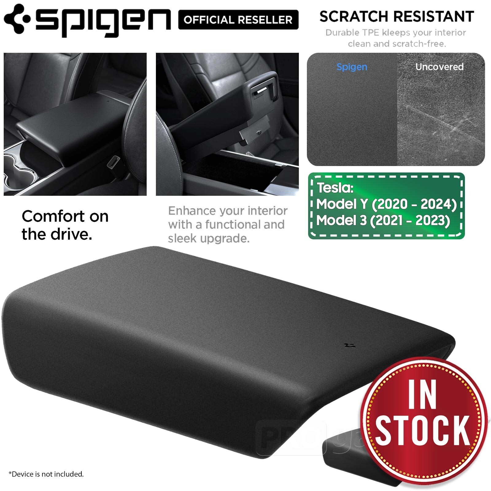 SPIGEN ACP06042 TPE Armrest Cushion Cover Pad Tesla Model 3/Y Black