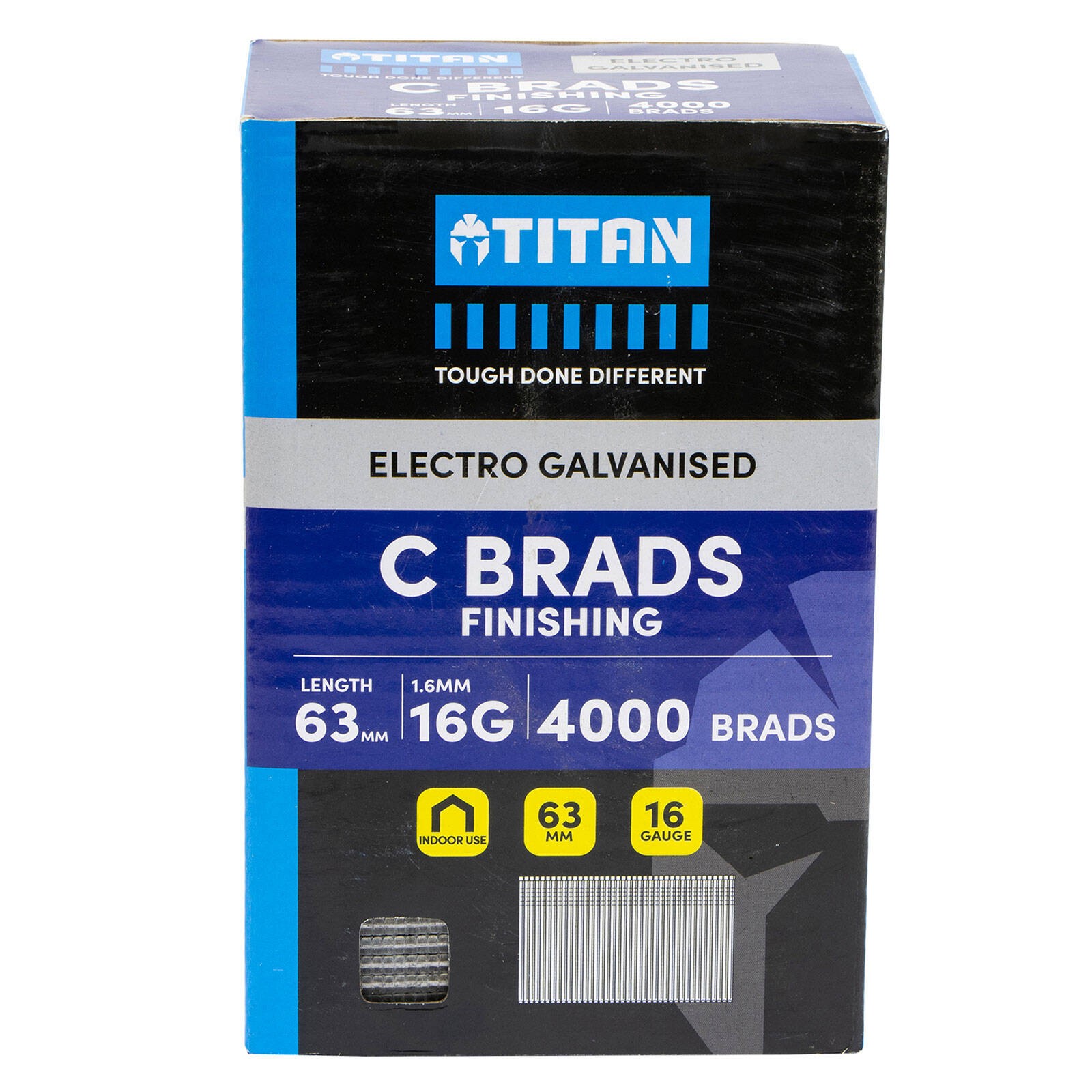 Titan 63 x 1.6mm Electro Galvanised Straight Collated Nail C Brads - Pack 4000