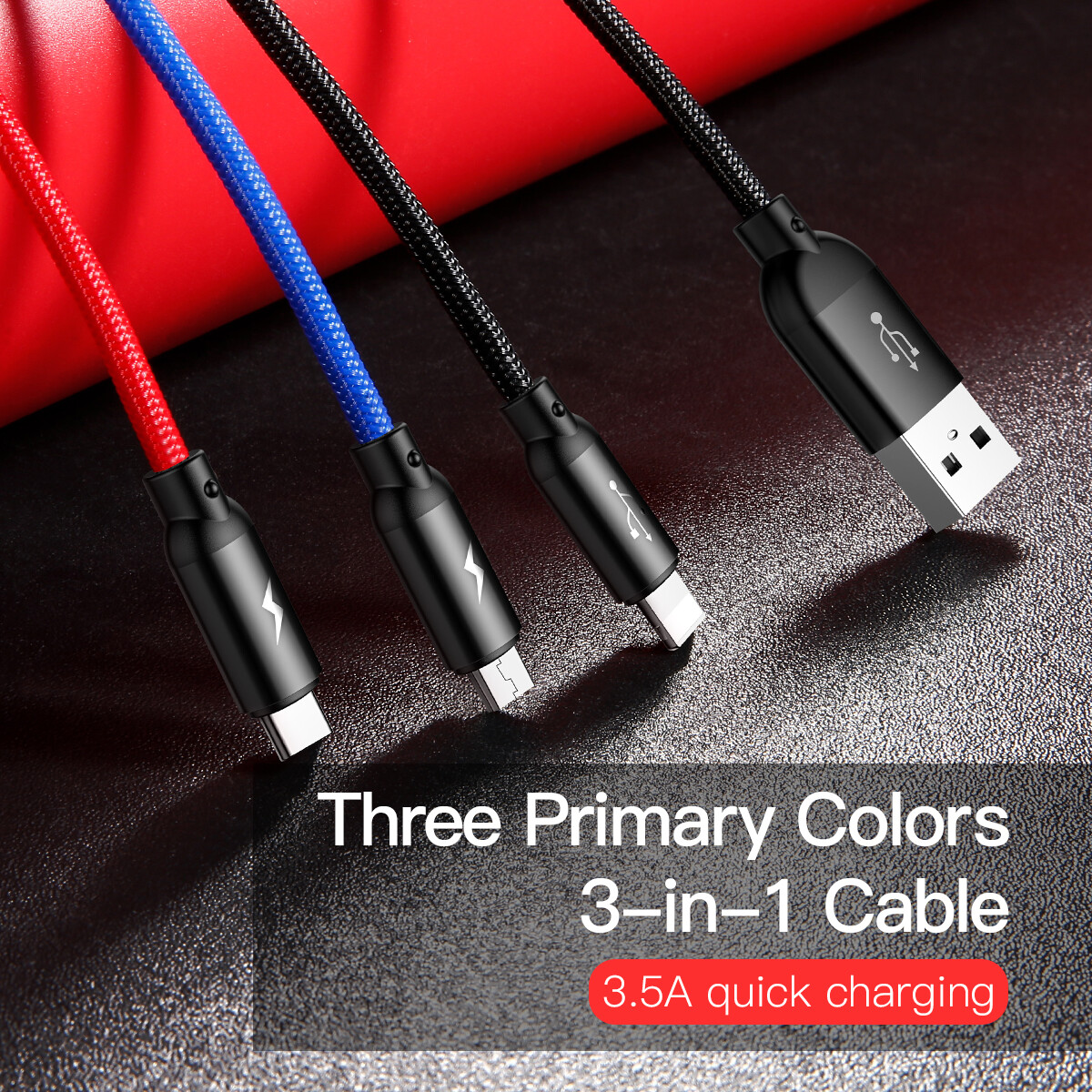 Baseus Phone Cable 3 in 1 iPhone Micro USB Type C Three Primary Colors 30CM