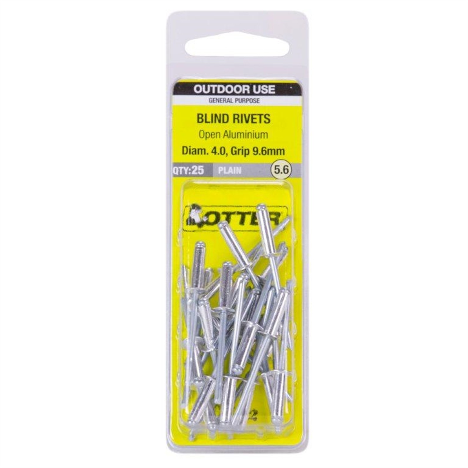 Otter 4.0 x 9.6mm Open Aluminium Blind Rivets - 25 pieces