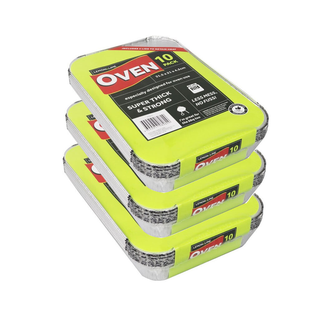 30PK Lemon & Lime Foil Container 31.5cm w/ Lid Silver Rectangular Bakeware